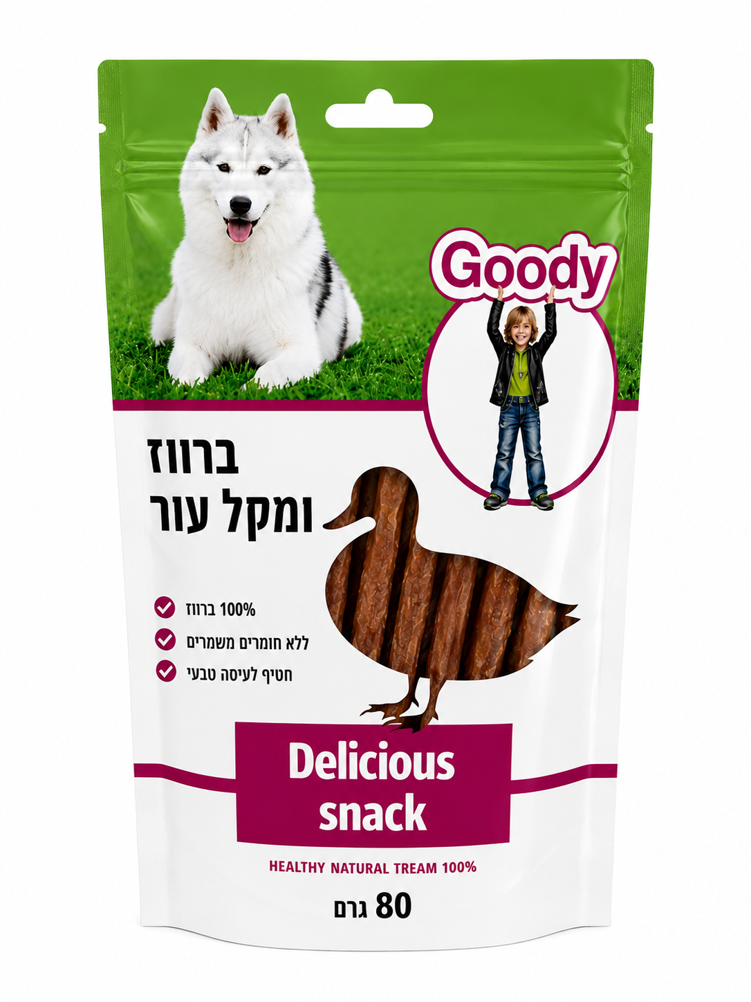 חטיף ברווז על מקל לכלב 80 גרם